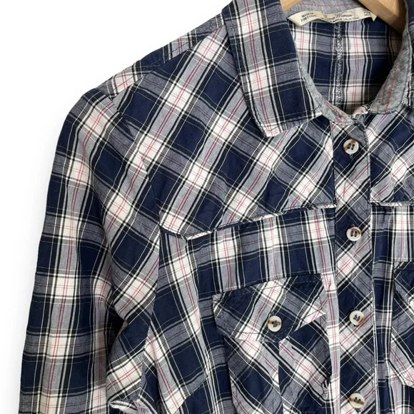 Zara Woman Blue Red Plaid Check Long Sleeve Button Down A-Line Dress Medium - Picture 3 of 7